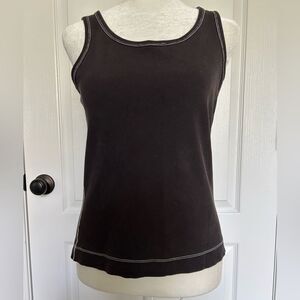 Eddie Bauer Women's Black With White Trim Ribbed Cotton Tank Top Size Medium